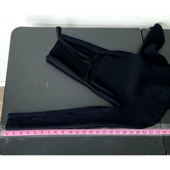 Aritzia Babaton Top‎ Women XS Black Mock Neck Long Sleeve Tie Back Sculpt Knit - Picture 7 of 11